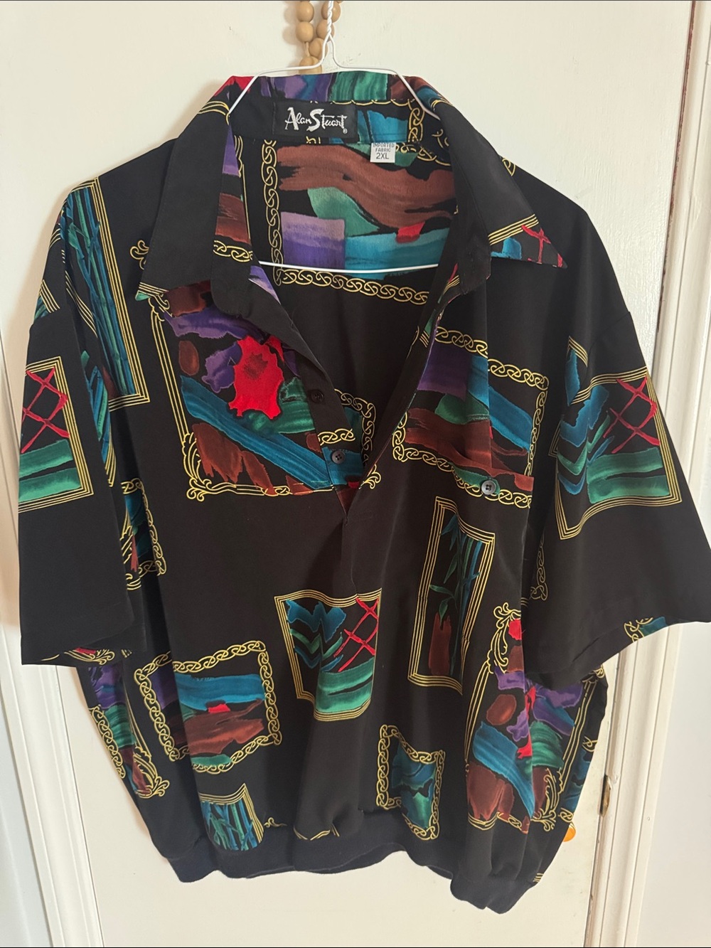 Alan Stuart Black Short-Sleeve Button-Down with Multicolor Framed Prints